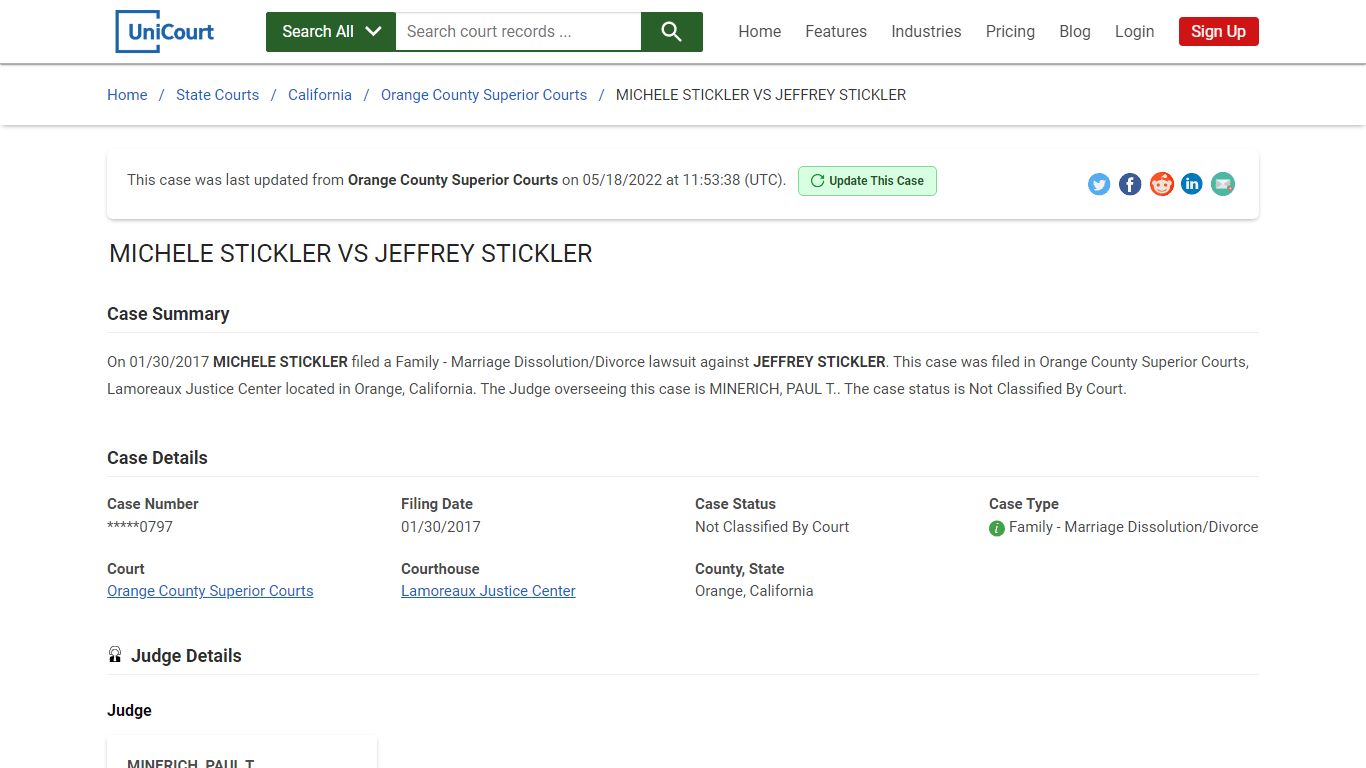 MICHELE STICKLER VS JEFFREY STICKLER | Court Records - UniCourt